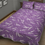 Purple And White Lavender Pattern Print Quilt Bed Set