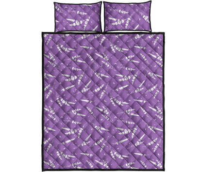 Purple And White Lavender Pattern Print Quilt Bed Set