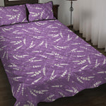 Purple And White Lavender Pattern Print Quilt Bed Set