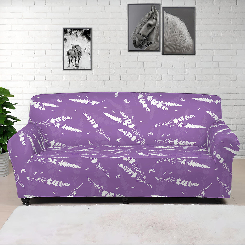 Purple And White Lavender Pattern Print Sofa Cover