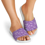 Purple And White Lavender Pattern Print White Slide Sandals