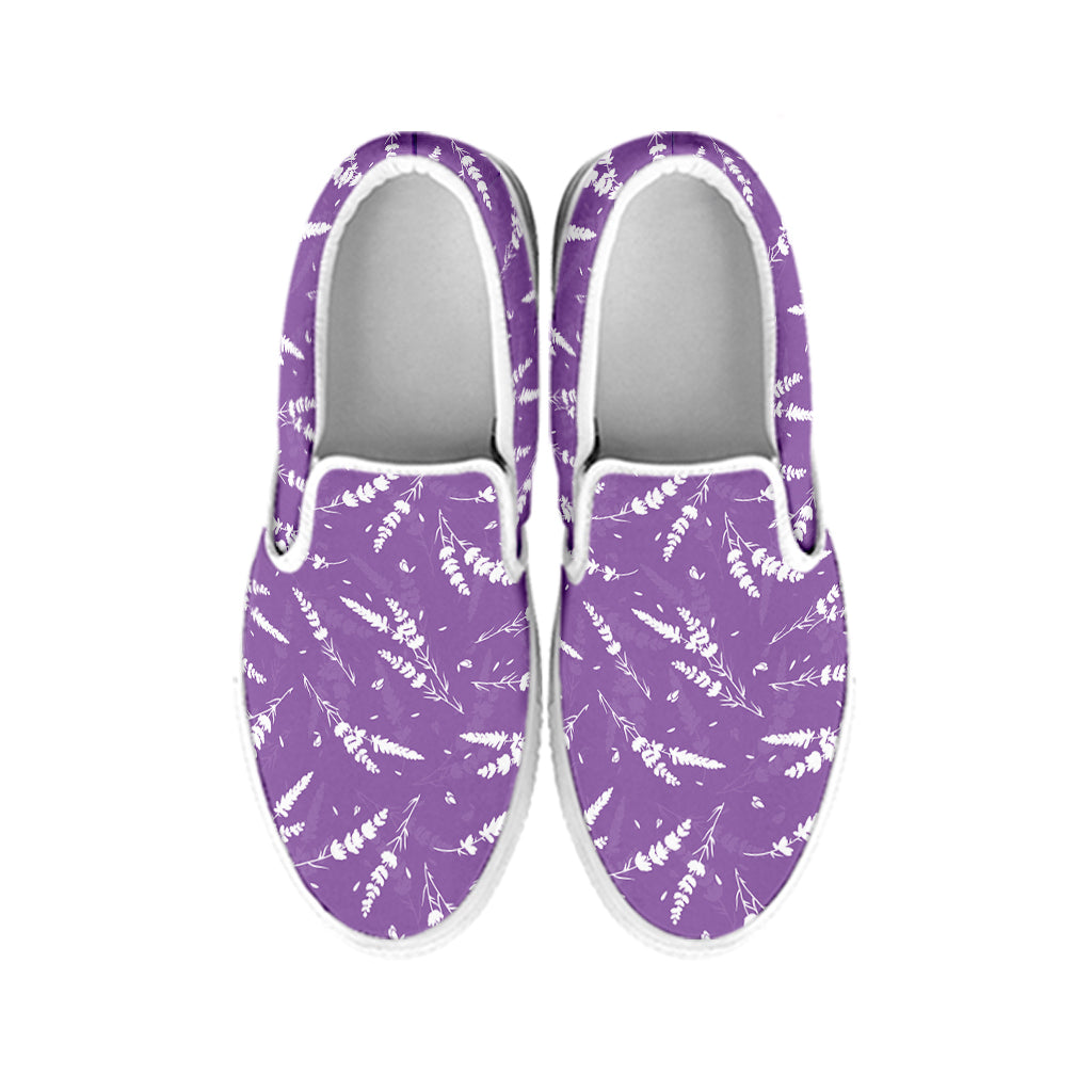 Purple And White Lavender Pattern Print White Slip On Shoes