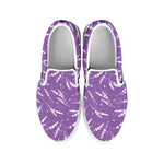 Purple And White Lavender Pattern Print White Slip On Shoes