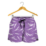 Purple And White Lavender Pattern Print Women's Shorts