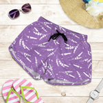 Purple And White Lavender Pattern Print Women's Shorts