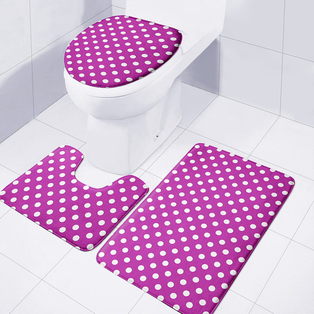 Purple And White Polka Dot Pattern Print 3 Piece Bath Mat Set