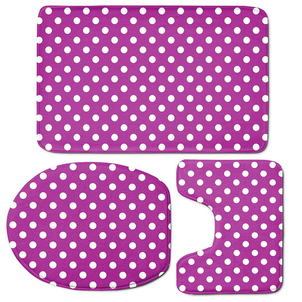 Purple And White Polka Dot Pattern Print 3 Piece Bath Mat Set