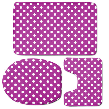 Purple And White Polka Dot Pattern Print 3 Piece Bath Mat Set