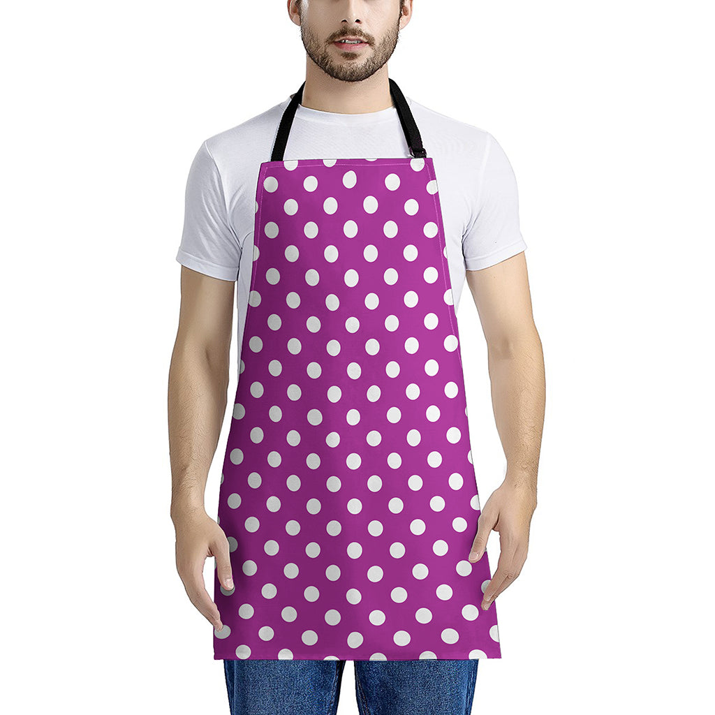 Purple And White Polka Dot Pattern Print Apron
