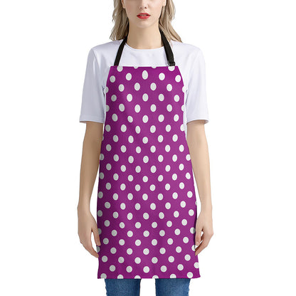 Purple And White Polka Dot Pattern Print Apron