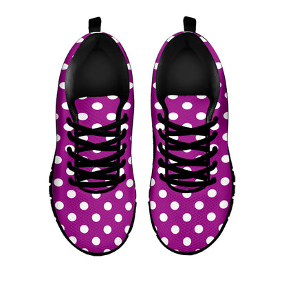 Purple And White Polka Dot Pattern Print Black Sneakers
