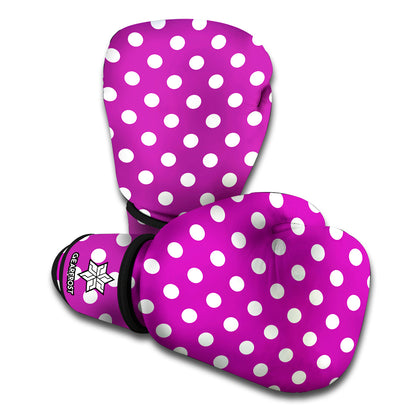 Purple And White Polka Dot Pattern Print Boxing Gloves