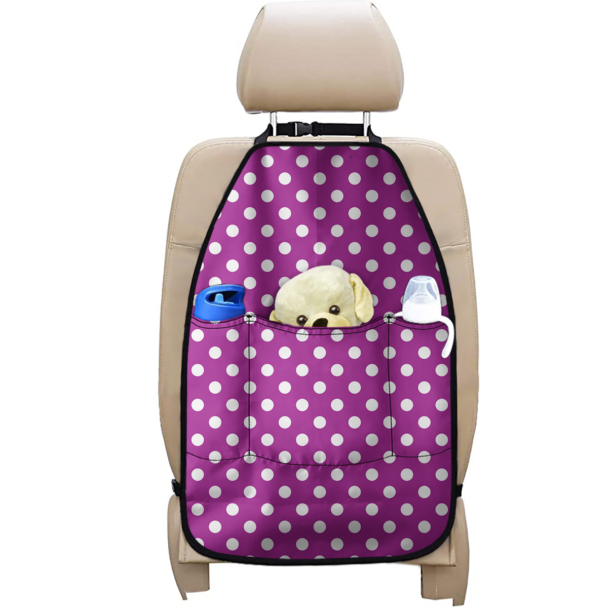 Purple And White Polka Dot Pattern Print Car Seat Organizers