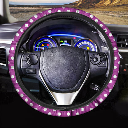 Purple And White Polka Dot Pattern Print Car Steering Wheel Cover