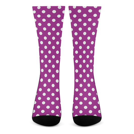 Purple And White Polka Dot Pattern Print Crew Socks