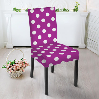 Purple And White Polka Dot Pattern Print Dining Chair Slipcover