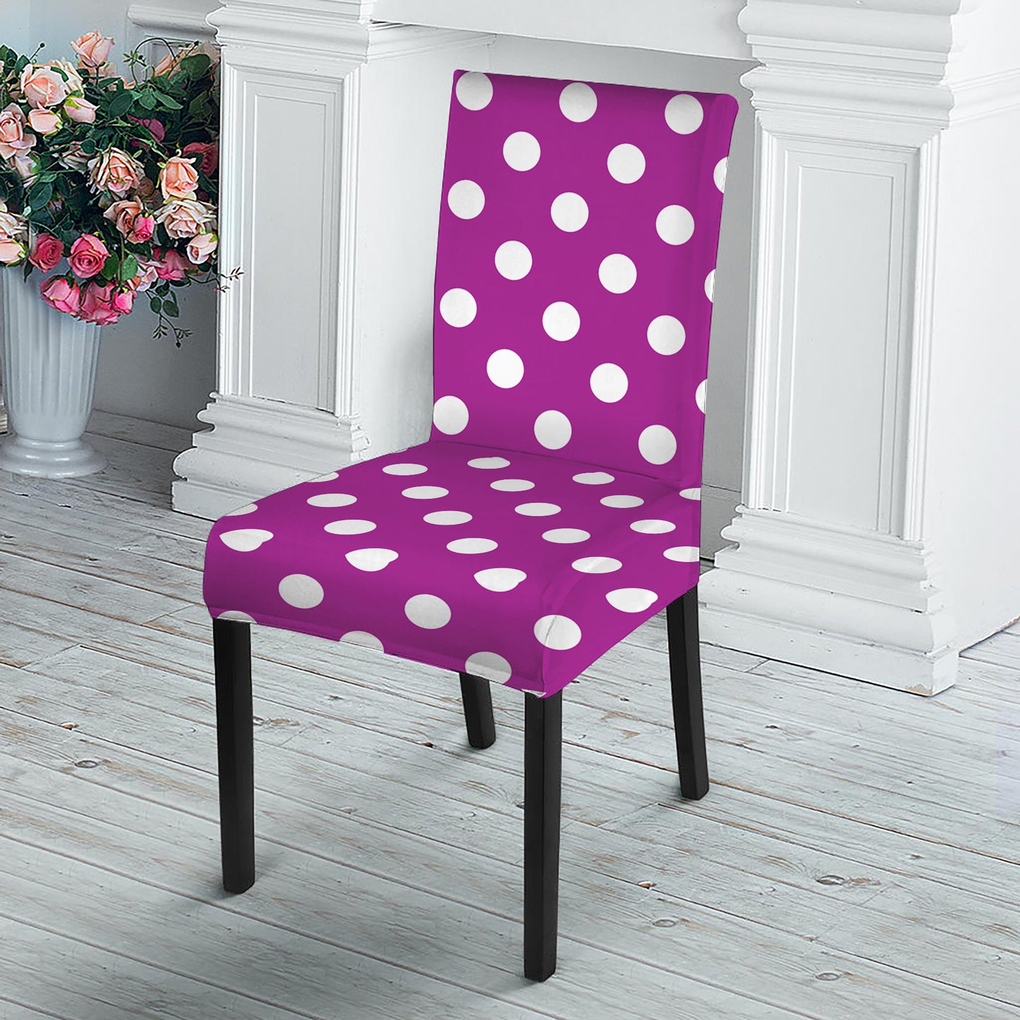 Purple And White Polka Dot Pattern Print Dining Chair Slipcover