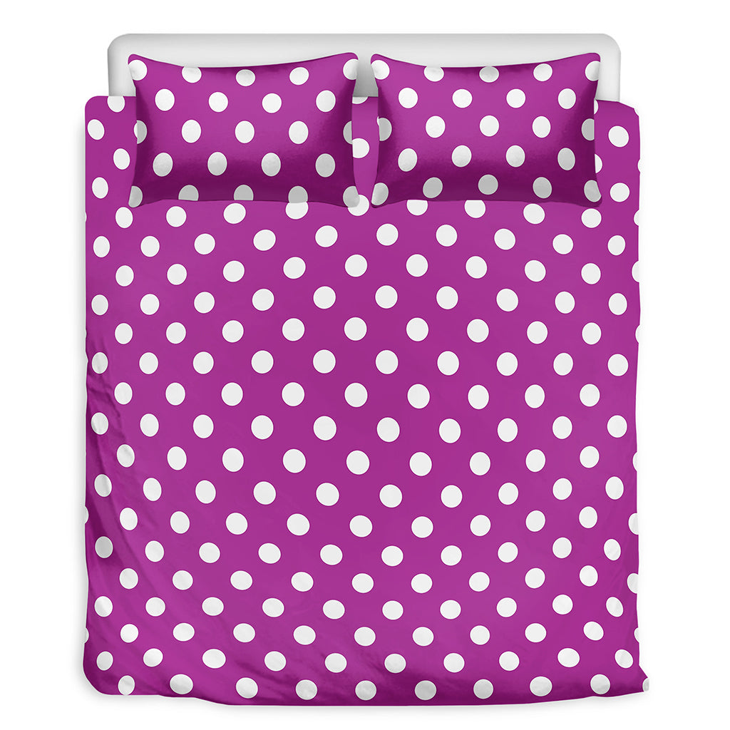 Purple And White Polka Dot Pattern Print Duvet Cover Bedding Set