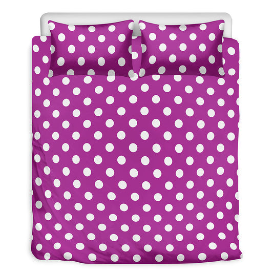 Purple And White Polka Dot Pattern Print Duvet Cover Bedding Set
