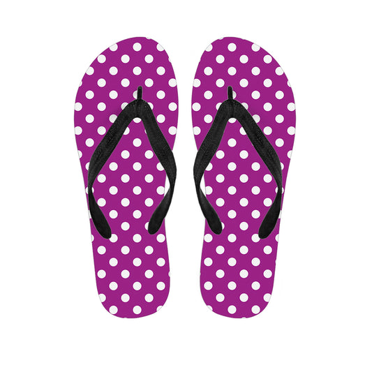 Purple And White Polka Dot Pattern Print Flip Flops
