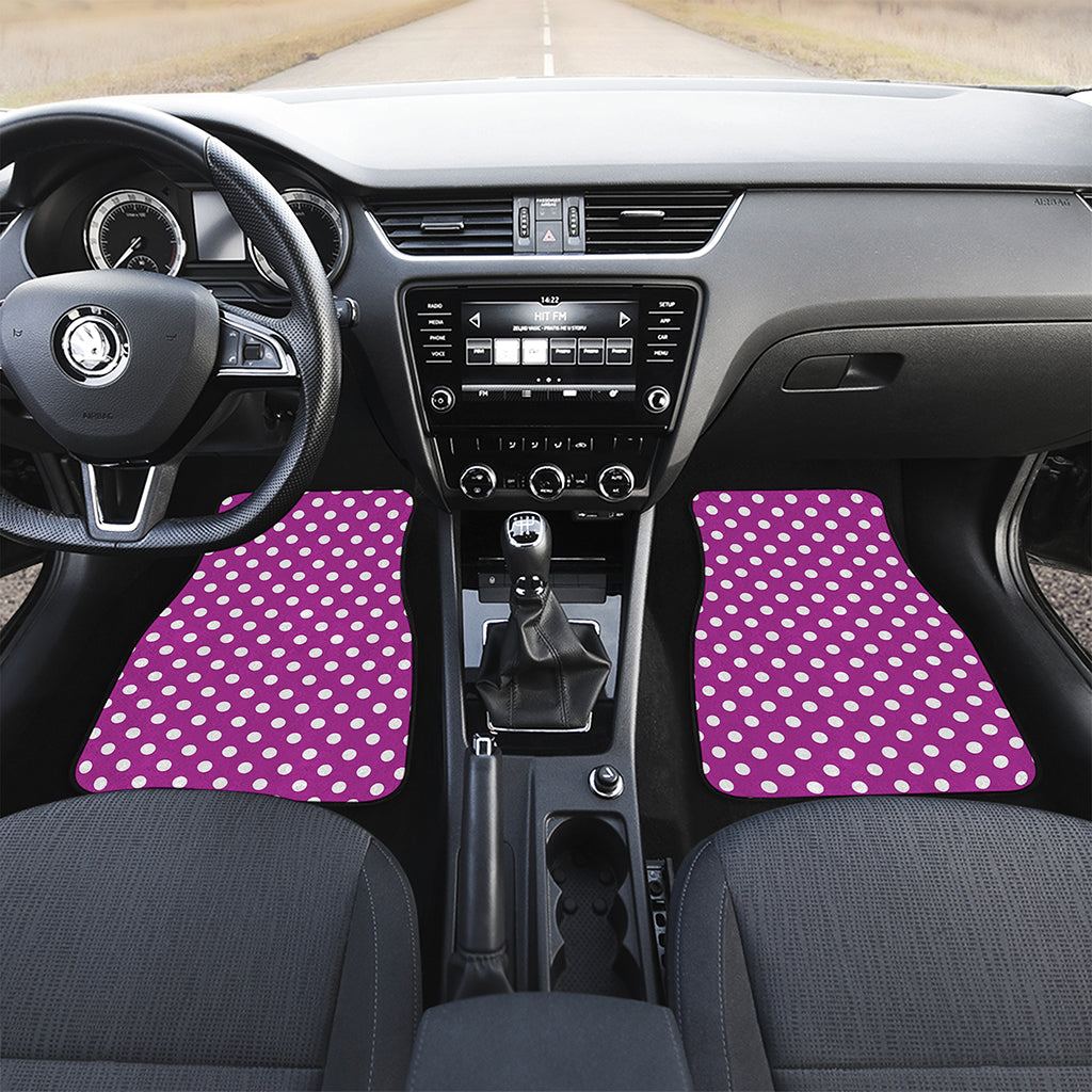 Purple And White Polka Dot Pattern Print Front and Back Car Floor Mats