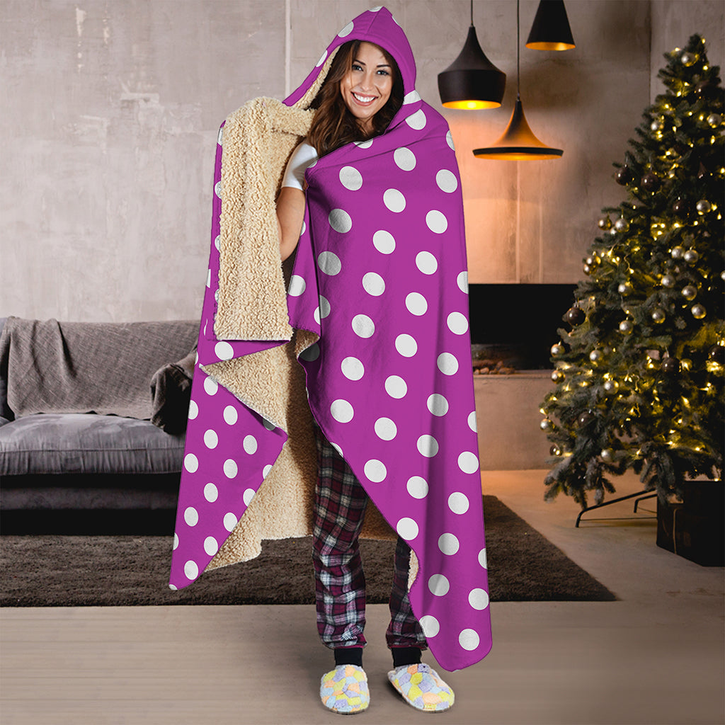 Purple And White Polka Dot Pattern Print Hooded Blanket