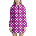 Purple And White Polka Dot Pattern Print Pullover Hoodie Dress