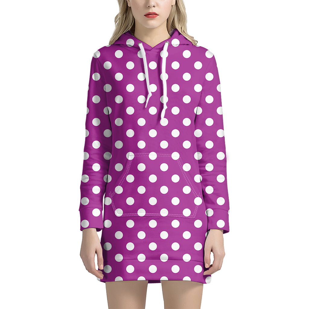 Purple And White Polka Dot Pattern Print Hoodie Dress