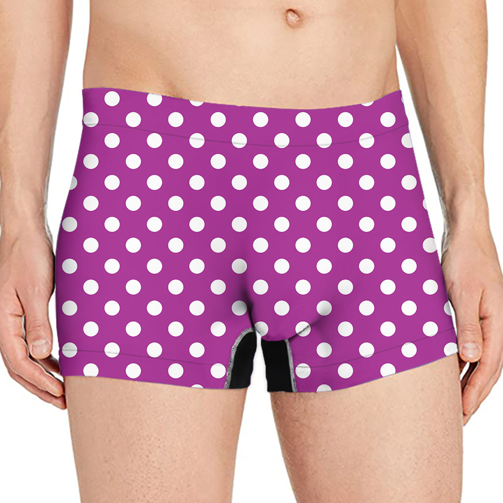 Purple And White Polka Dot Pattern Print Men's Boxer Briefs