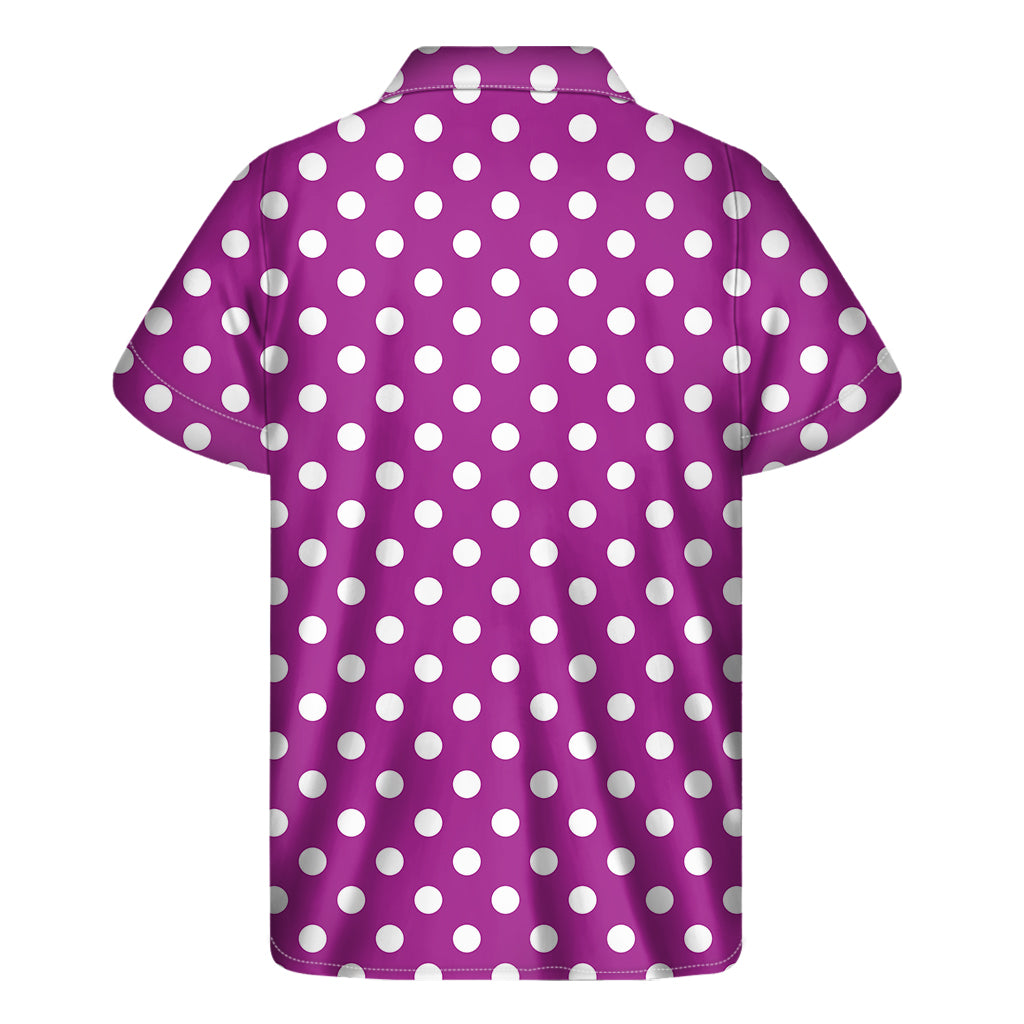 Purple And White Polka Dot Pattern Print Men's Short Sleeve Shirt