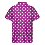 Purple And White Polka Dot Pattern Print Men's Short Sleeve Shirt