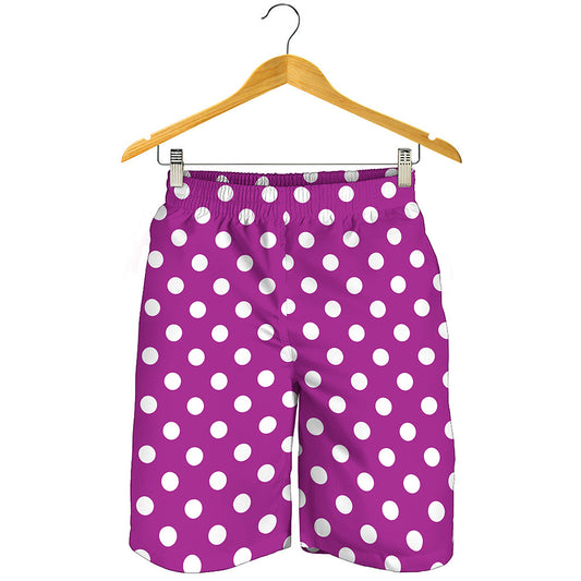 Purple And White Polka Dot Pattern Print Men's Shorts