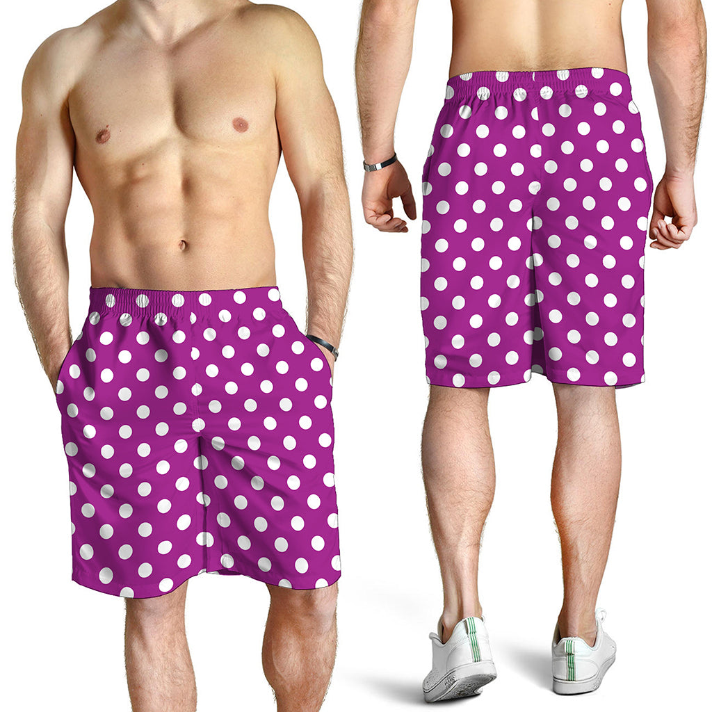 Purple And White Polka Dot Pattern Print Men's Shorts