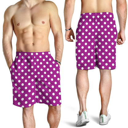 Purple And White Polka Dot Pattern Print Men's Shorts