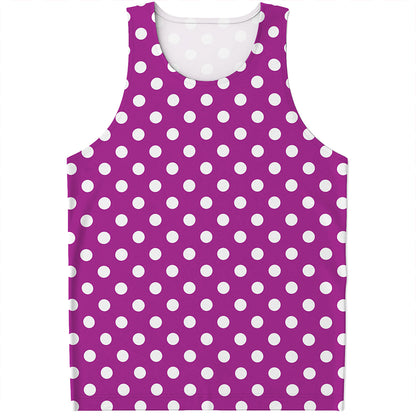 Purple And White Polka Dot Pattern Print Men's Tank Top