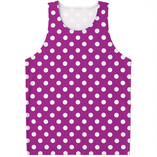 Purple And White Polka Dot Pattern Print Men's Tank Top