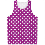 Purple And White Polka Dot Pattern Print Men's Tank Top