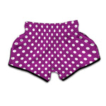 Purple And White Polka Dot Pattern Print Muay Thai Boxing Shorts