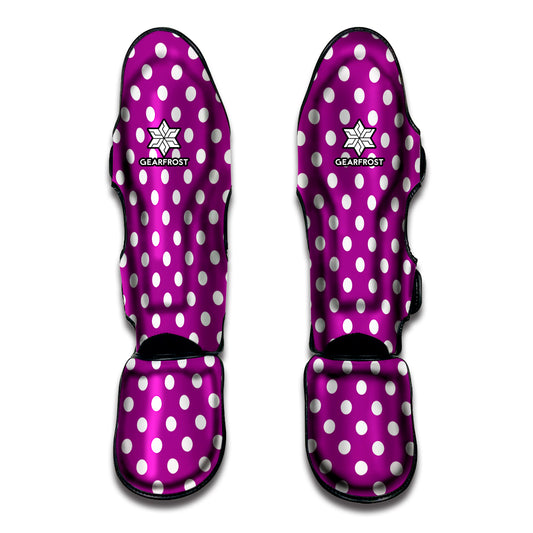Purple And White Polka Dot Pattern Print Muay Thai Shin Guard