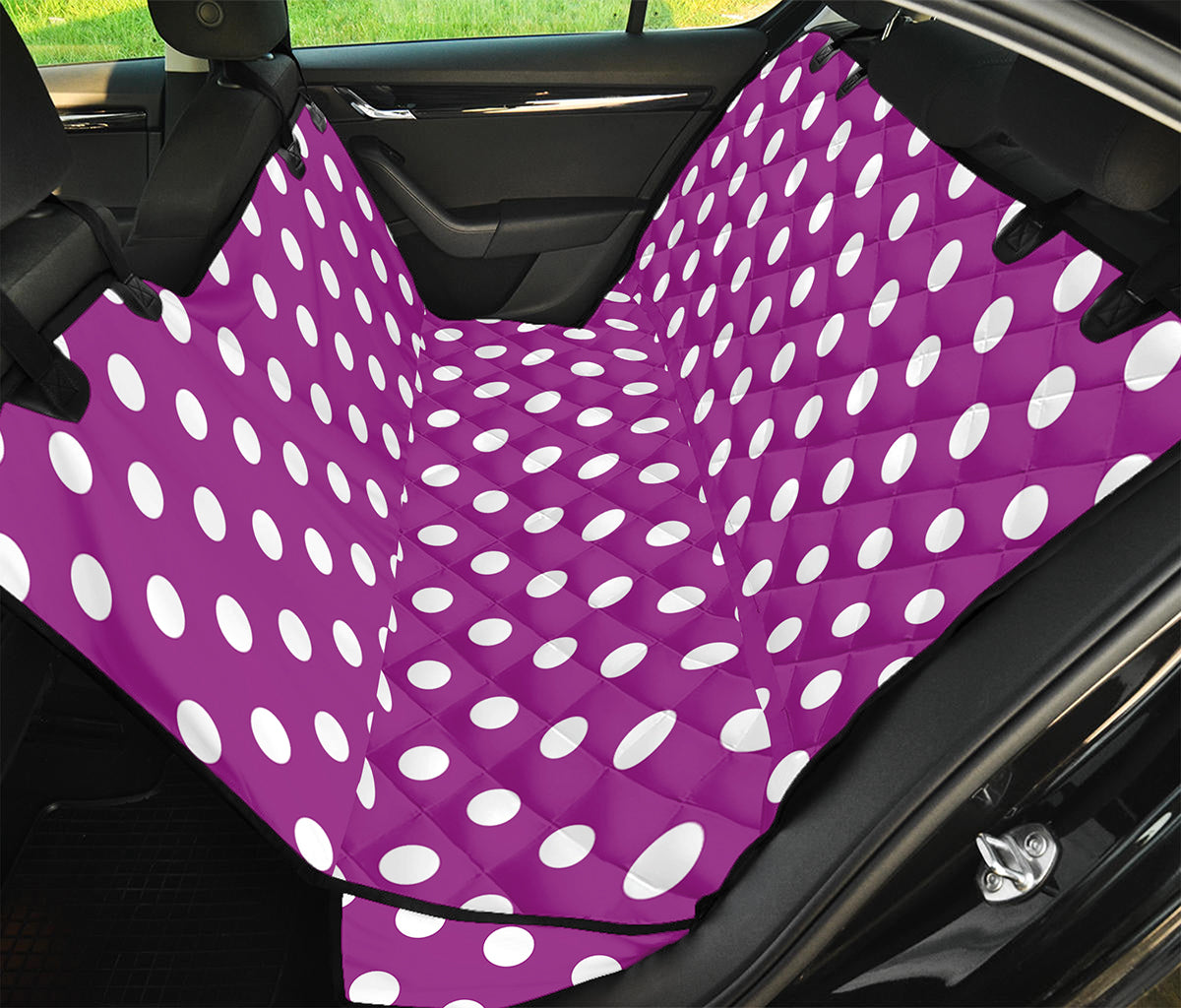 Purple And White Polka Dot Pattern Print Pet Car Back Seat Cover