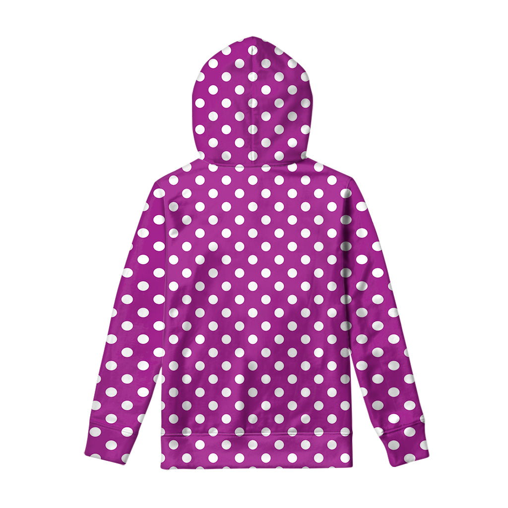 Purple And White Polka Dot Pattern Print Pullover Hoodie