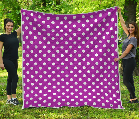 Purple And White Polka Dot Pattern Print Quilt