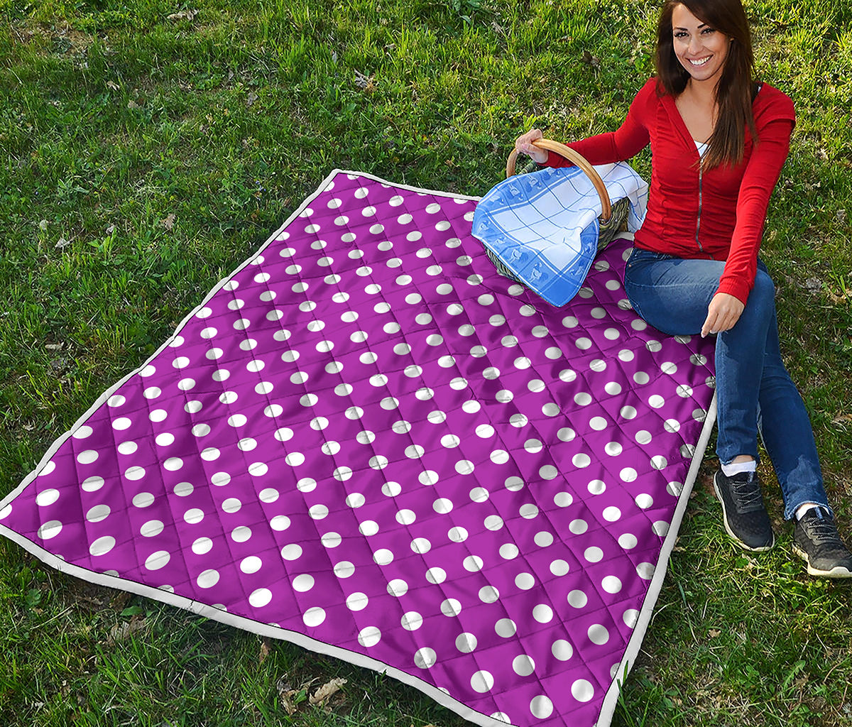 Purple And White Polka Dot Pattern Print Quilt