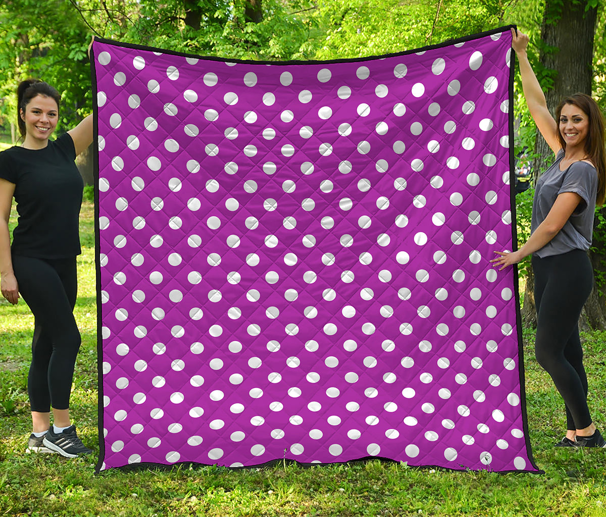 Purple And White Polka Dot Pattern Print Quilt