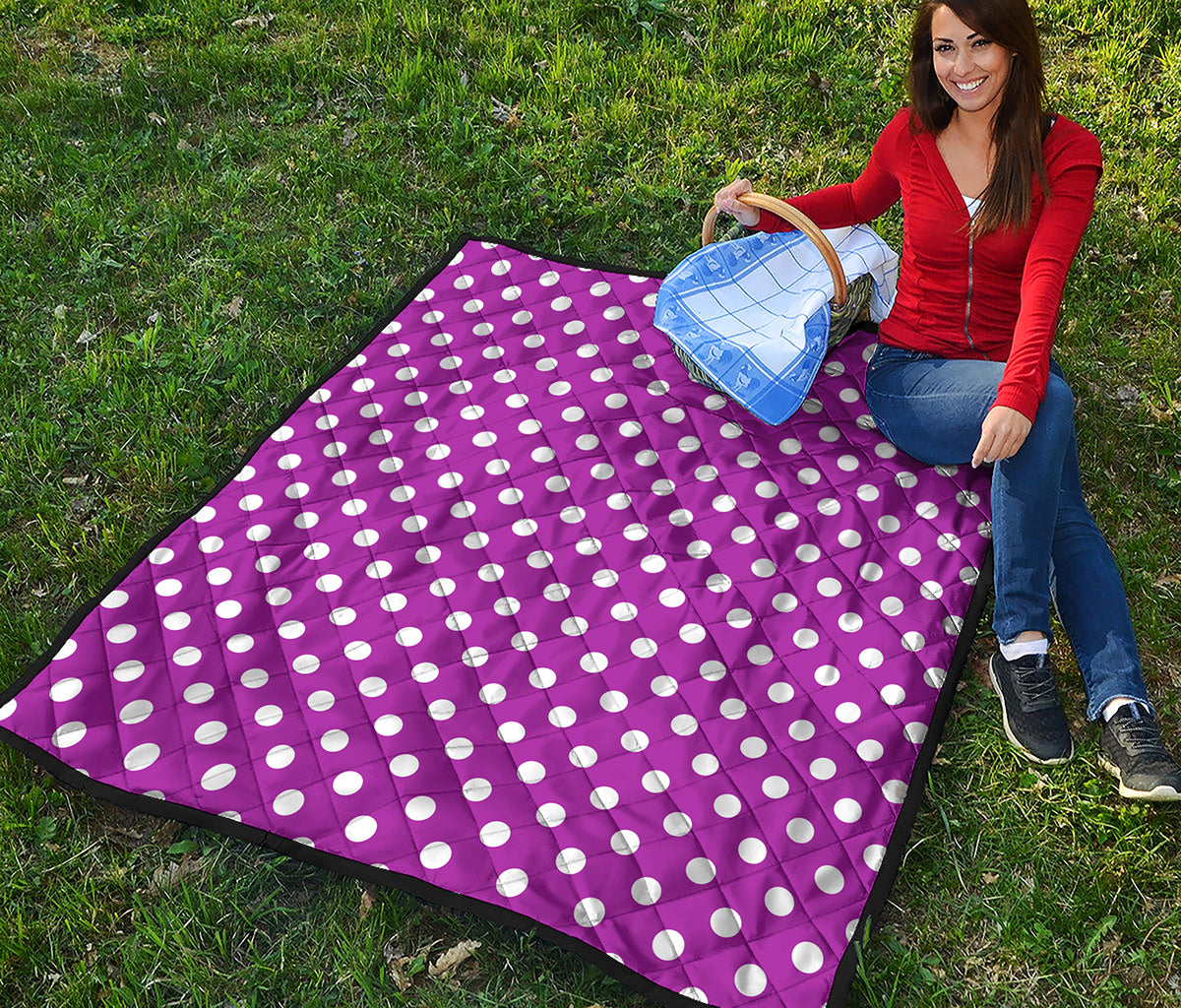 Purple And White Polka Dot Pattern Print Quilt