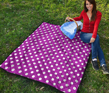 Purple And White Polka Dot Pattern Print Quilt
