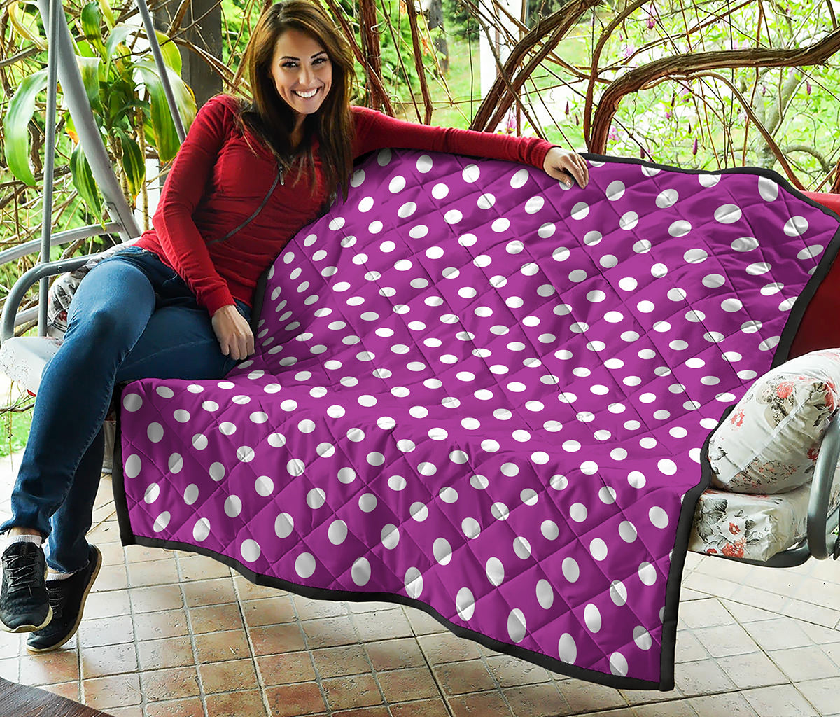 Purple And White Polka Dot Pattern Print Quilt