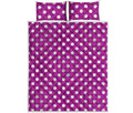 Purple And White Polka Dot Pattern Print Quilt Bed Set