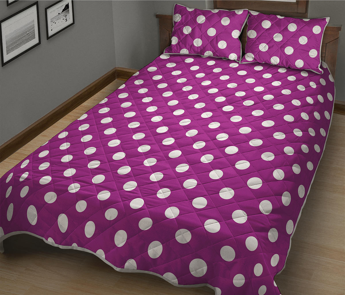 Purple And White Polka Dot Pattern Print Quilt Bed Set