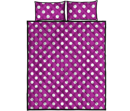 Purple And White Polka Dot Pattern Print Quilt Bed Set